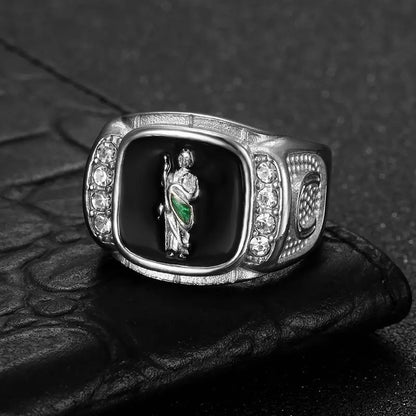 San Judas Black Enamel Signet Ring - Different Drips