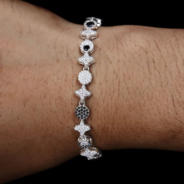 S925 Black & White Moissanite Star Link Bracelet - Different Drips