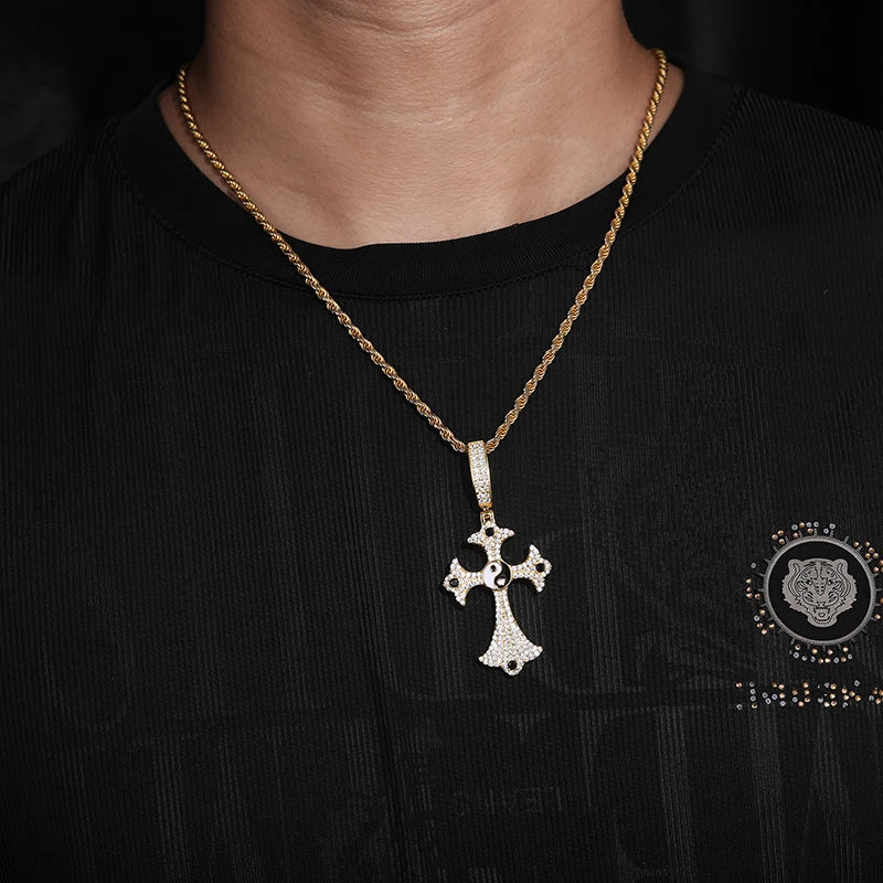 S925 Moissanite Tai Chi Ying Yang Cross Pendant - Different Drips