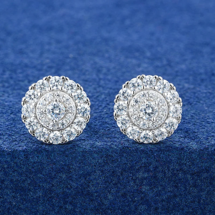 Moissanite Round Cluster Halo Stud Earrings - Different Drips