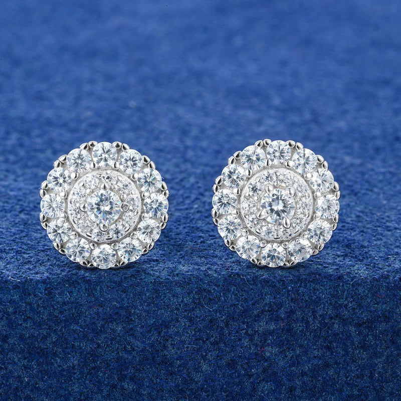 Moissanite Round Cluster Halo Stud Earrings - Different Drips