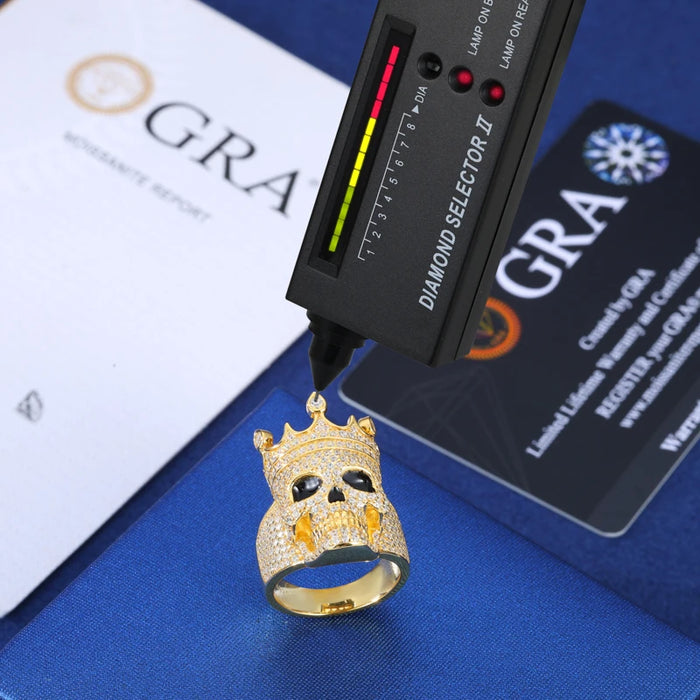 S925 Moissanite Diamond Crowned Skull Ring - Different Drips