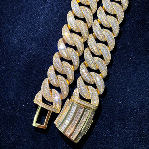 19mm All Over Baguette Curve Cuban Link Chain - Different Drips