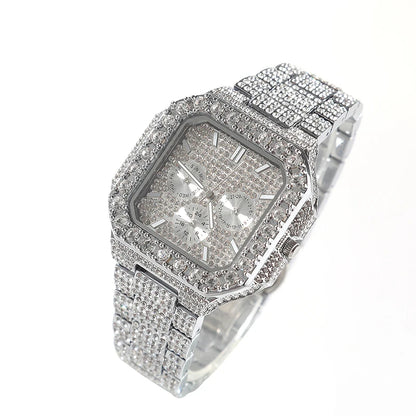 Iced Emerald Green Square Chronograph Watch