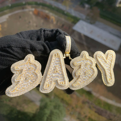 Iced Out Baguette Bubble Letter Custom Name Pendant - Different Drips