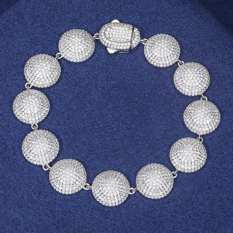 12mm S925 Moissanite Pave Round Link Bracelet - Different Drips