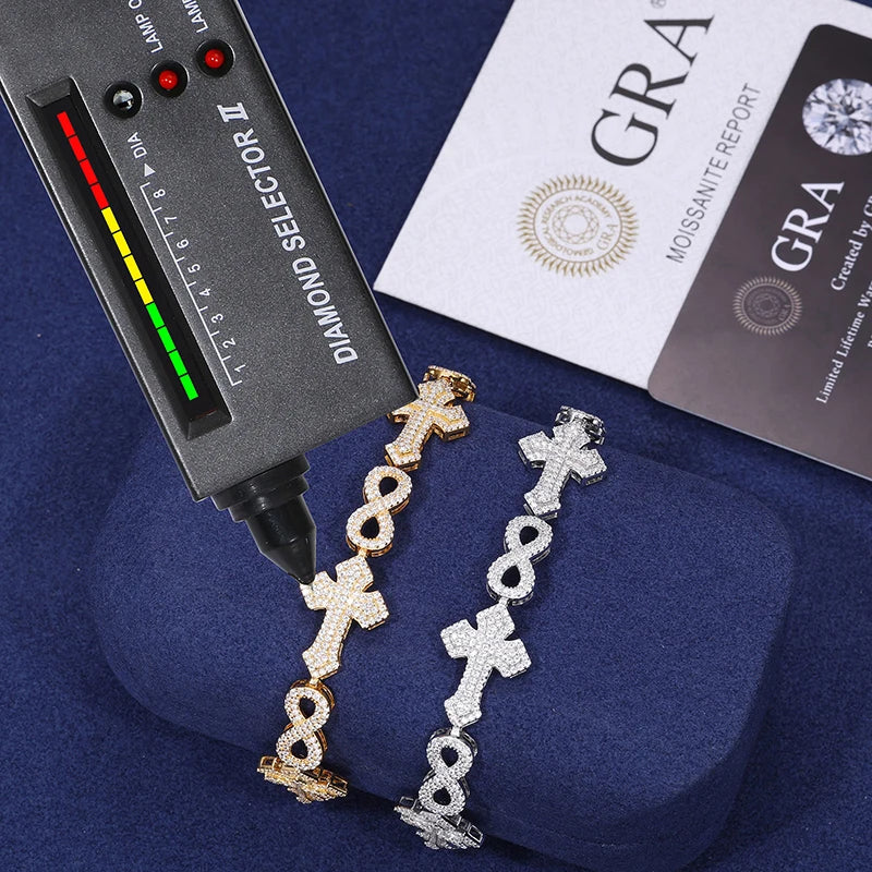 S925 Moissanite Diamond Royal Cross Link Infinity Bracelet - Different Drips