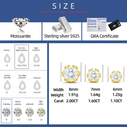 S925 Moissanite Round Flower Stud Earrings - Different Drips