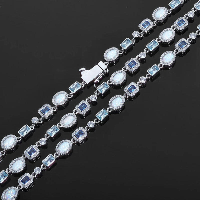 Ice Blue Opal Cluster Tennis Chain - Different Drips
