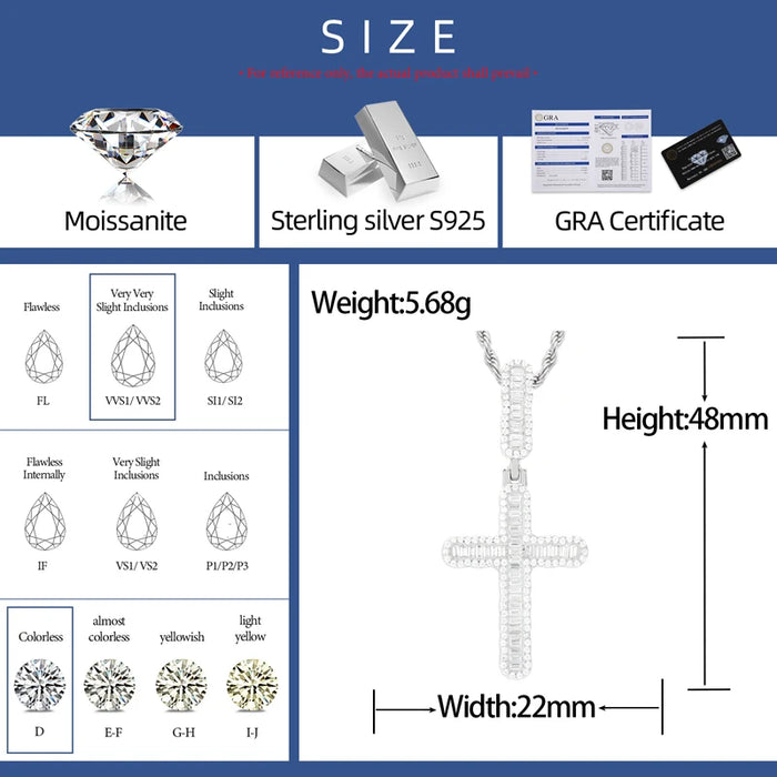 S925 Moissanite Small Baguette Cross Pendant - Different Drips