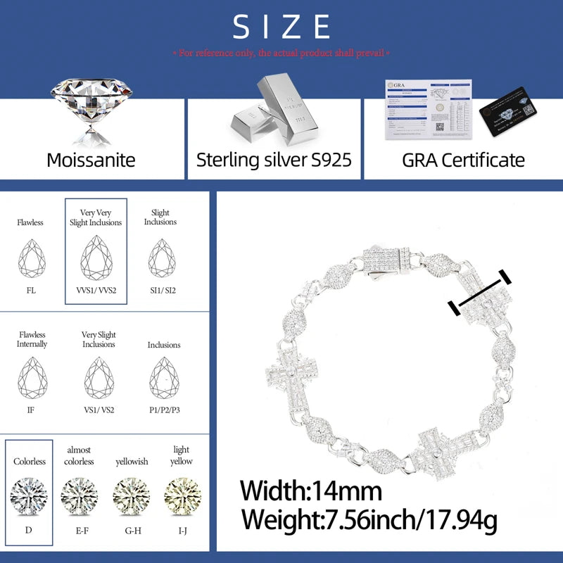 S925 Moissanite Baguette Cross Infinity Ball Link Bracelet - Different Drips