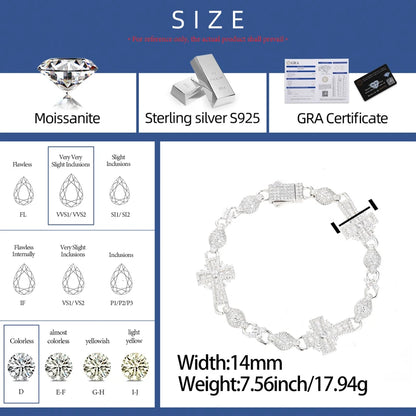 S925 Moissanite Baguette Cross Infinity Ball Link Bracelet - Different Drips