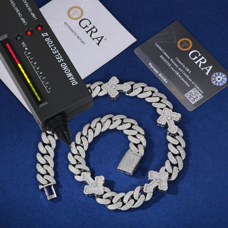 S925 Moissanite Royal Cross Stationed Cuban Link Chain - Different Drips