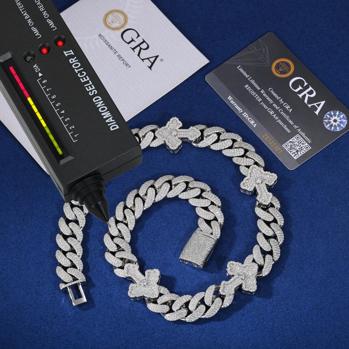 S925 Moissanite Royal Cross Stationed Cuban Link Chain - Different Drips