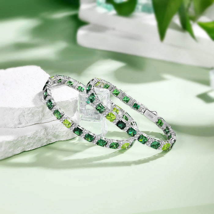 Ombre Green Princess-Cut Moissanite Tennis Bracelet - Different Drips