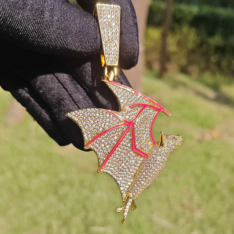 Iced Out Glow In The Dark Bat Pendant - Different Drips