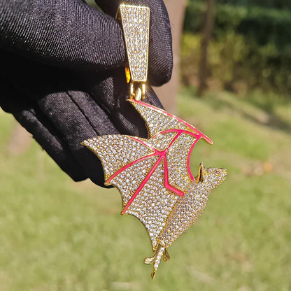 Iced Out Glow In The Dark Bat Pendant - Different Drips