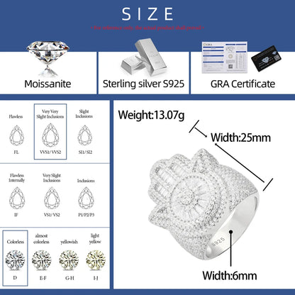 S925 Baguette Moissanite Diamond Hasma Hand Ring - Different Drips