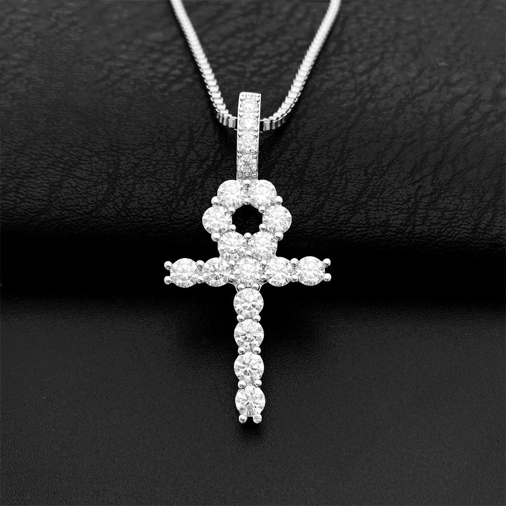 4mm Women's S925 Moissanite Ankh Cross Pendant - Different Drips