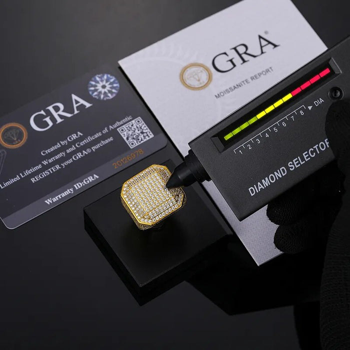 S925 Moissanite Diamond Square Signet Ring - Different Drips