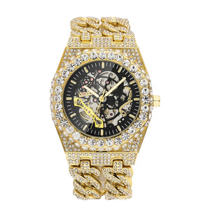 Iced Out Cuban Link Skeleton Watch - Different Drips