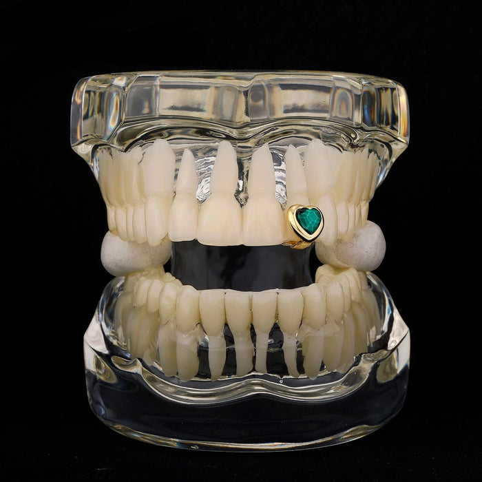 Emerald Heart Single Tooth Grillz - Different Drips