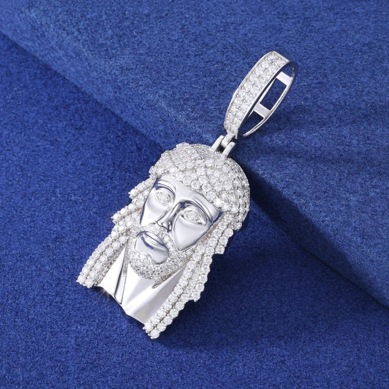 S925 Moissanite Diamond Solid Jesus Head Pendant - Different Drips