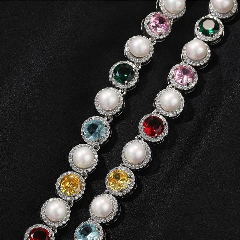 Pearl Multicolor Gemstone Halo Link Chain - Different Drips