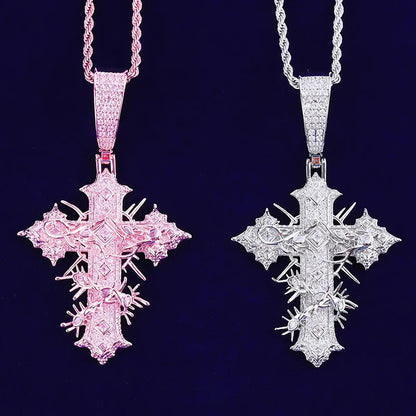 Iced Thorn Wrapped Cross Pendant