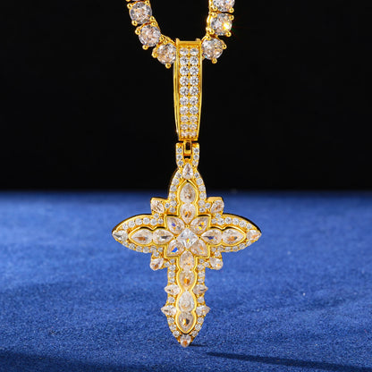 S925 Moissanite Royal Floral Cross Pendant - Different Drips