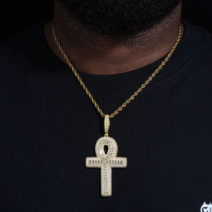 S925 Baguette Moissanite Ankh Pendant - Different Drips