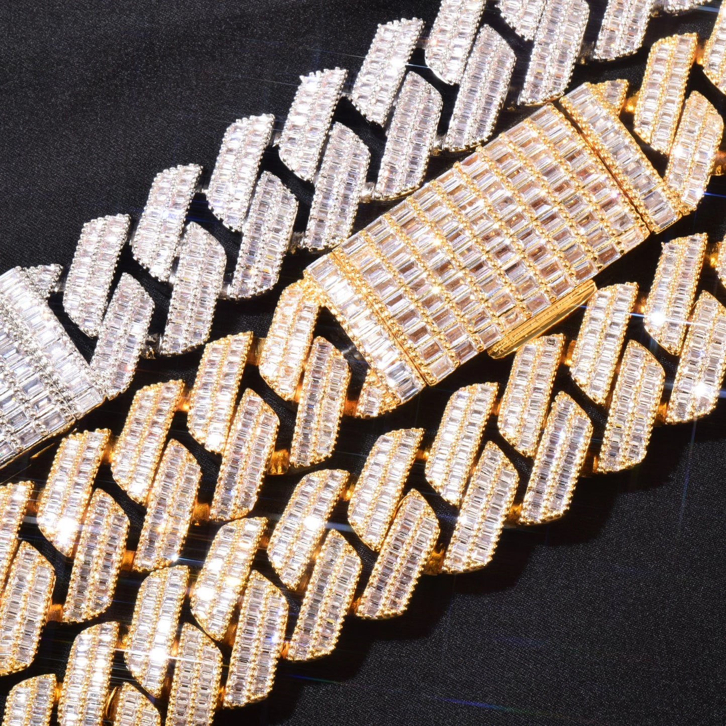 20mm Double Row Baguette Prong Cuban Chain - Different Drips