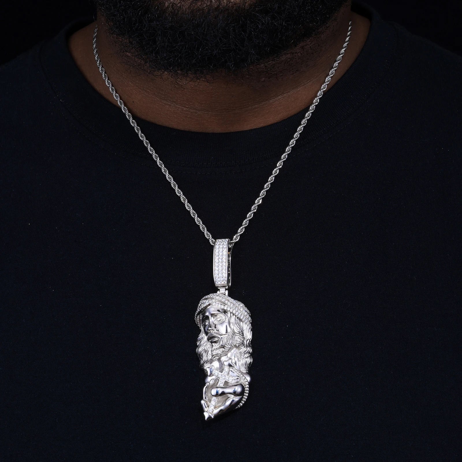 S925 Moissanite Jesus Holding Cross Pendant - Different Drips