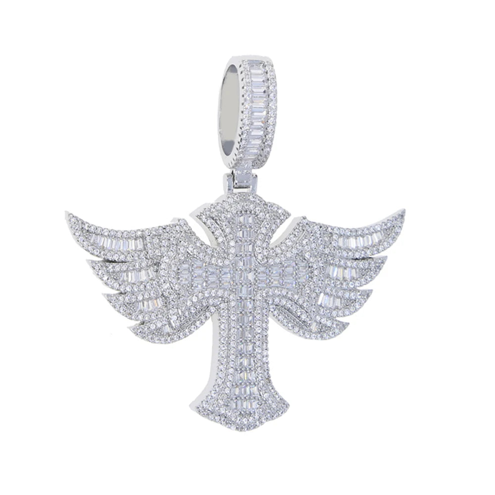 Baguette Winged Royal Cross Pendant - Different Drips