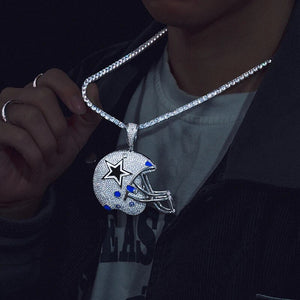 S925 Moissanite Dallas Football Helmet Pendant - Different Drips