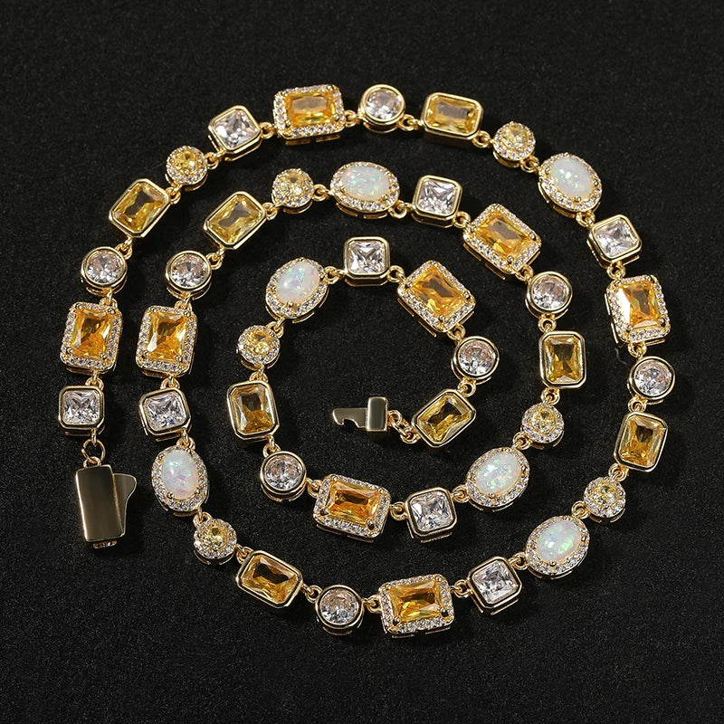 8mm Citrine Yellow Opal Mixed Stone Tennis Chain - Different Drips