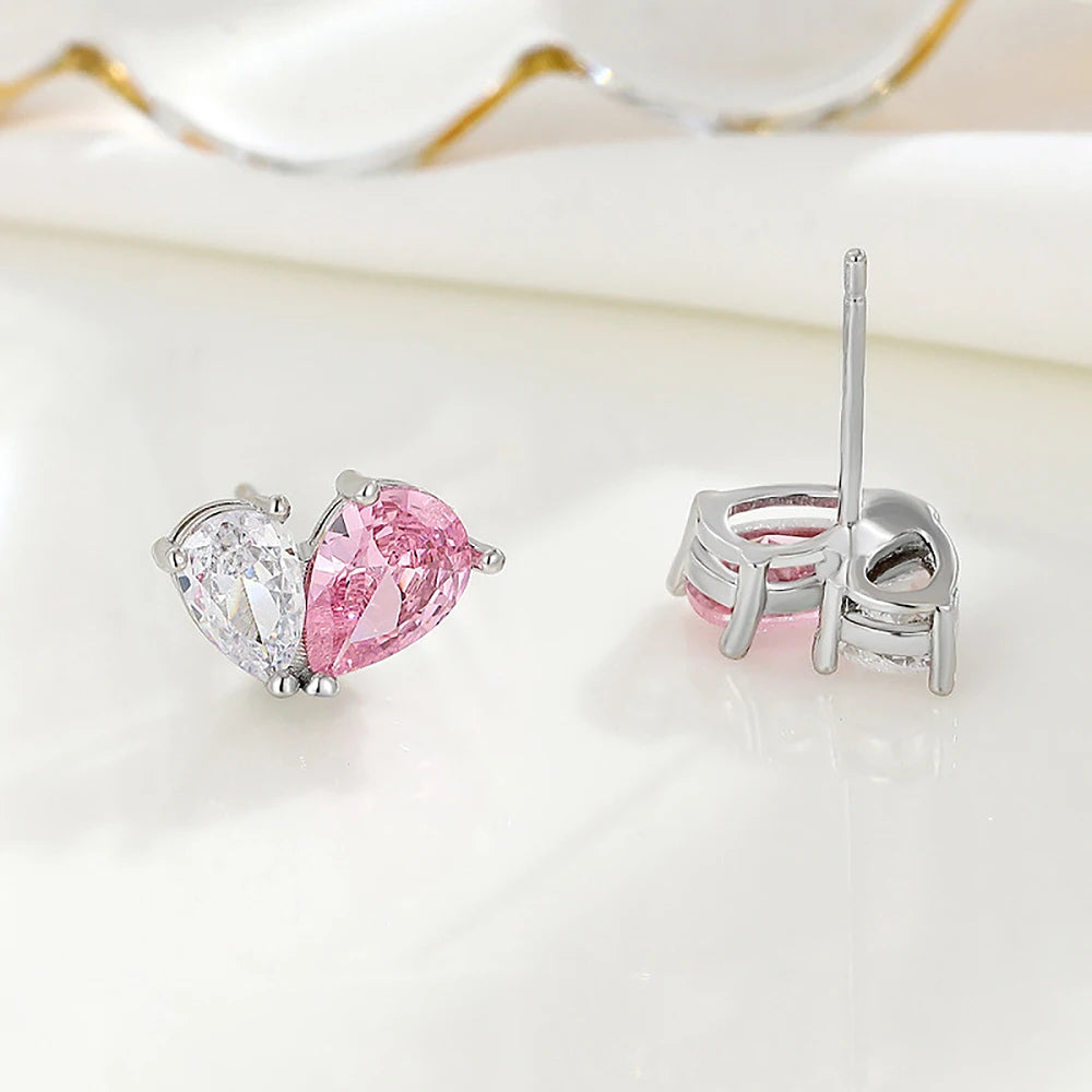 Women's 925 Pink/White Moissanite Diamond Pear Cut Earrings - Different Drips