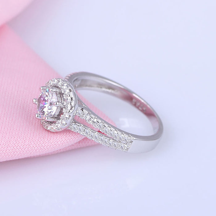 Women's S925 Moissanite Solitaire Halo Split Ring - Different Drips