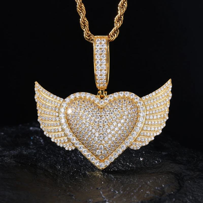 S925 Moissanite Winged Heart Pendant - Different Drips