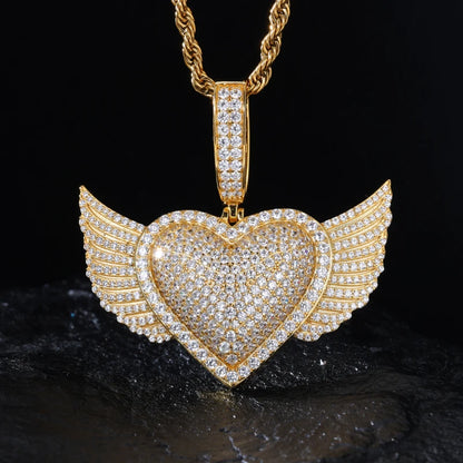 S925 Moissanite Winged Heart Pendant - Different Drips