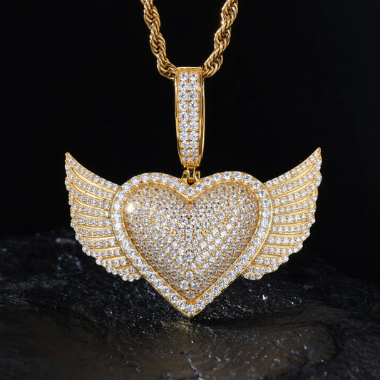 S925 Moissanite Winged Heart Pendant - Different Drips