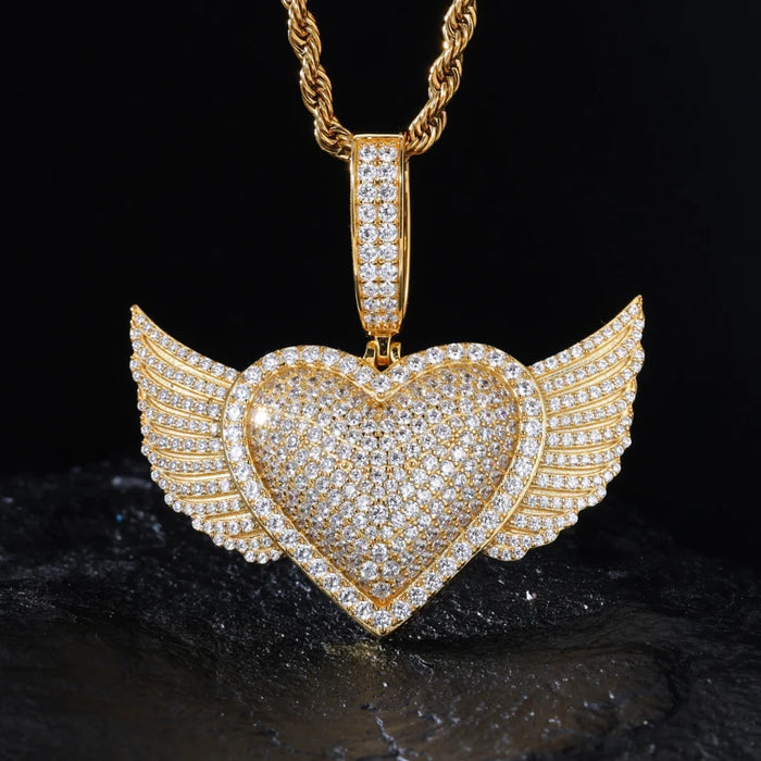 S925 Moissanite Winged Heart Pendant - Different Drips