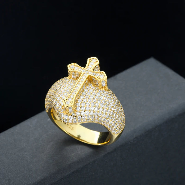 S925 Moissanite Cross Dome Ring - Different Drips