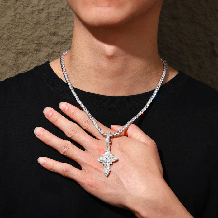 S925 Moissanite Royal Floral Cross Pendant - Different Drips