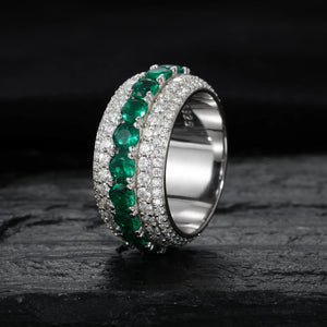 Created Emerald & D Color Moissanite Eternity Band - Different Drips