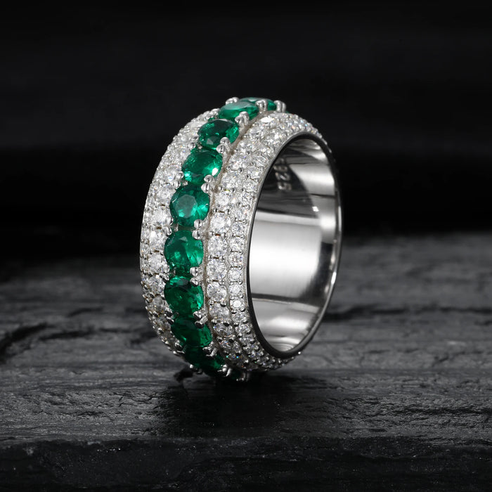 Created Emerald & D Color Moissanite Eternity Band - Different Drips