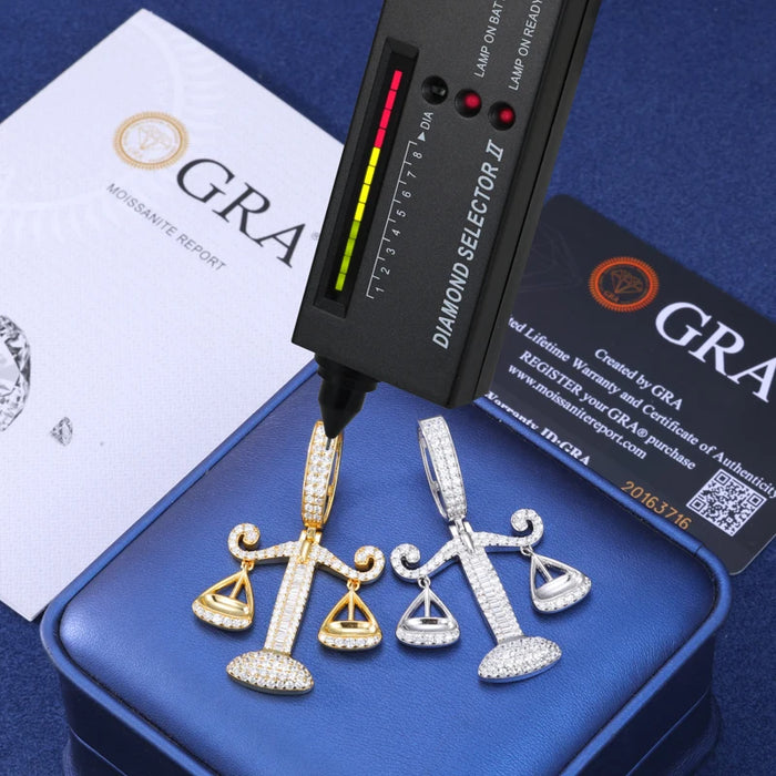 S925 Moissanite Baguette Diamond Justice Scale Pendant - Different Drips