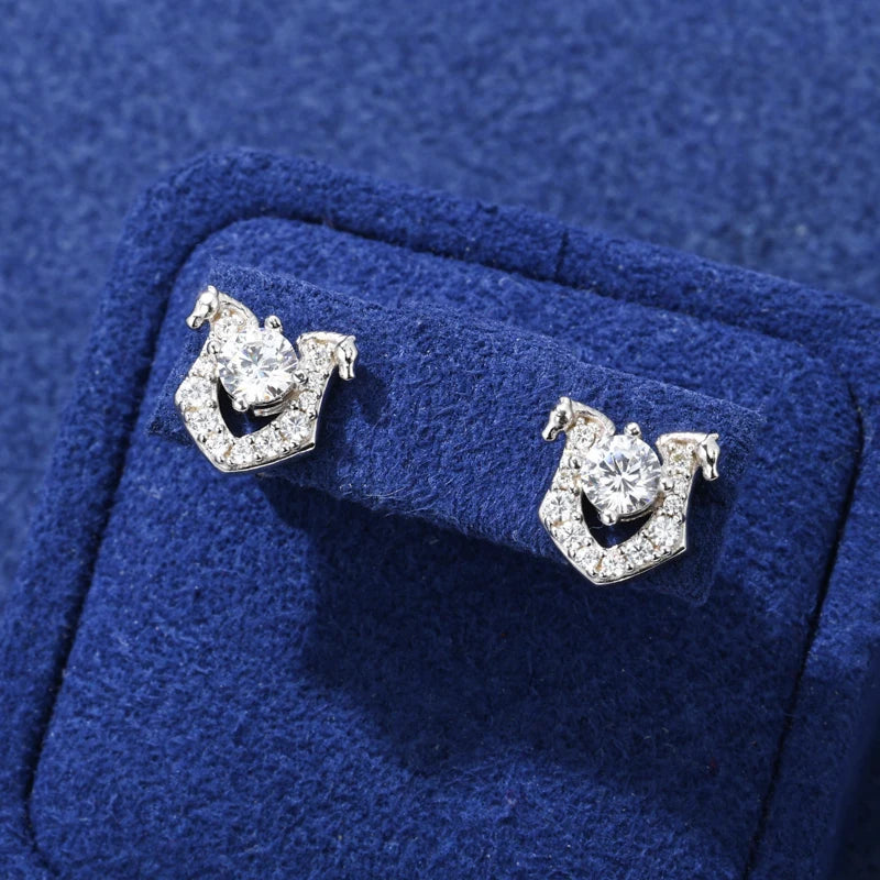 925 Sterling Silver Horseshoe Horse Stud Earrings - Different Drips