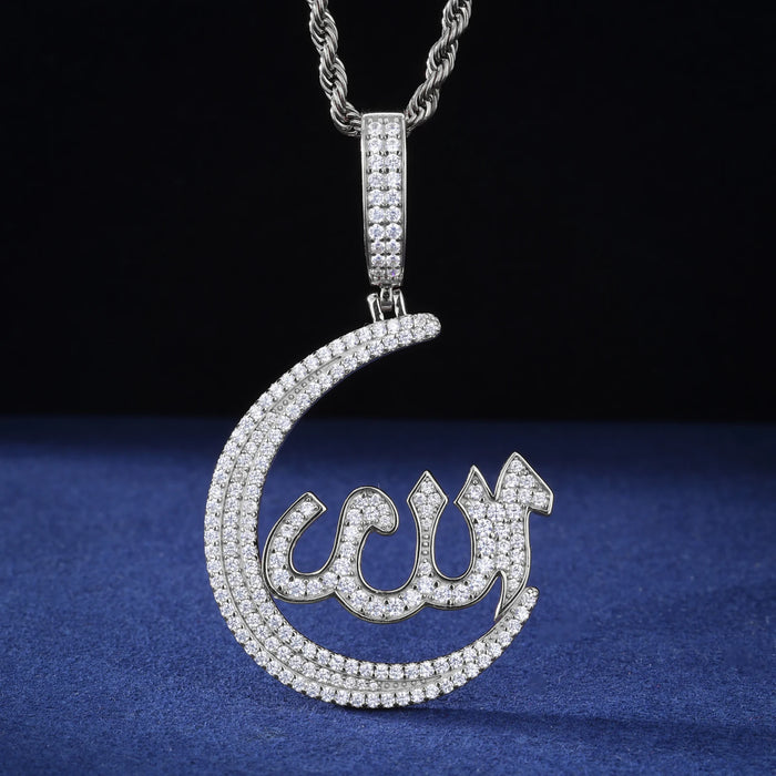S925 Moissanite Crescent Allah Pendant - Different Drips