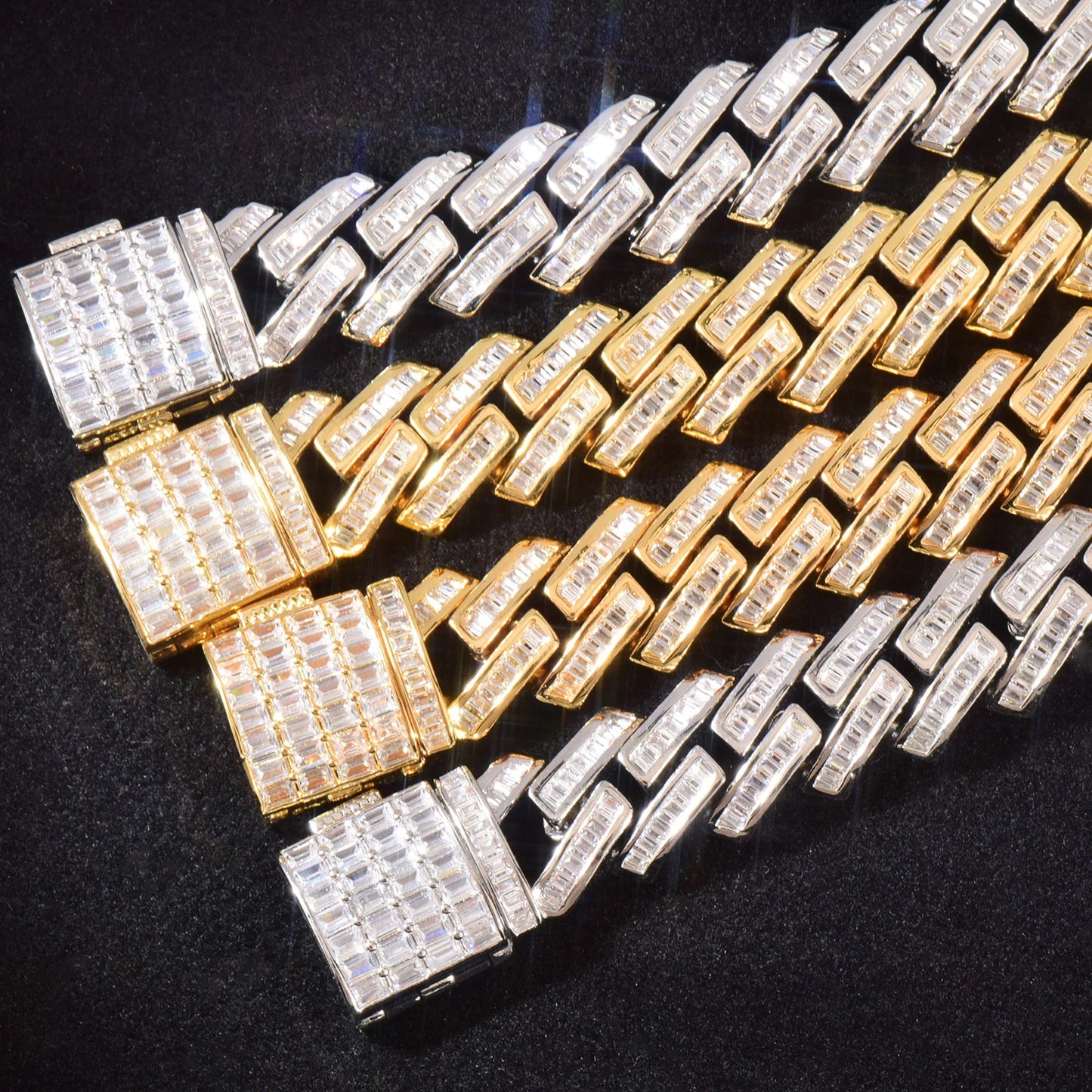 10mm Baguette Prong Cuban Link Chain - Different Drips